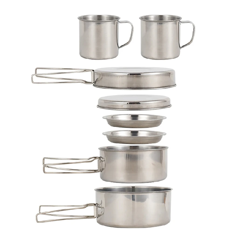 Camping Cooking Set With Bag - 8-teiliges Camping-Kochgeschirr-Set aus Edelstahl mit Töpfen,