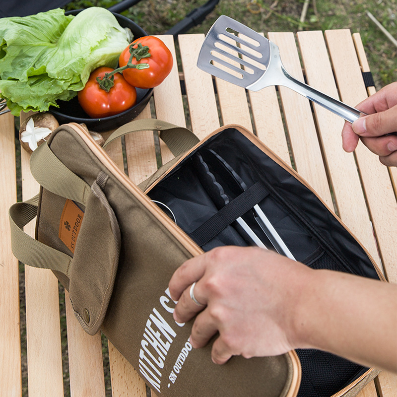 Camping Cooking Rack - 8-teiliges Camping-Kochgeschirr-Set Tragbare Tasche Outdoor-Reise-Utensilien Aufbewahrungstasche