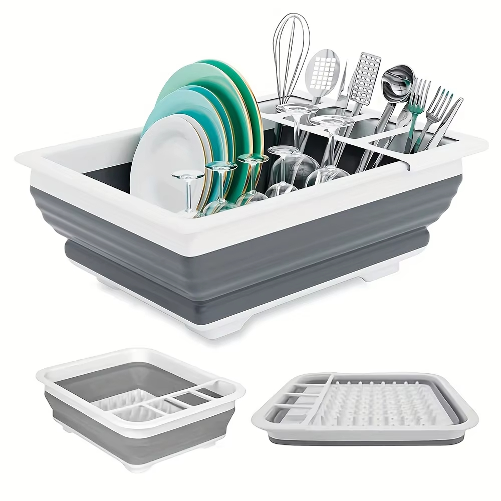 Camping Cooking And Eating - Zusammenklappbarer Geschirrtrockengestell mit Utensilienhalter, Wohnmobil, Camping