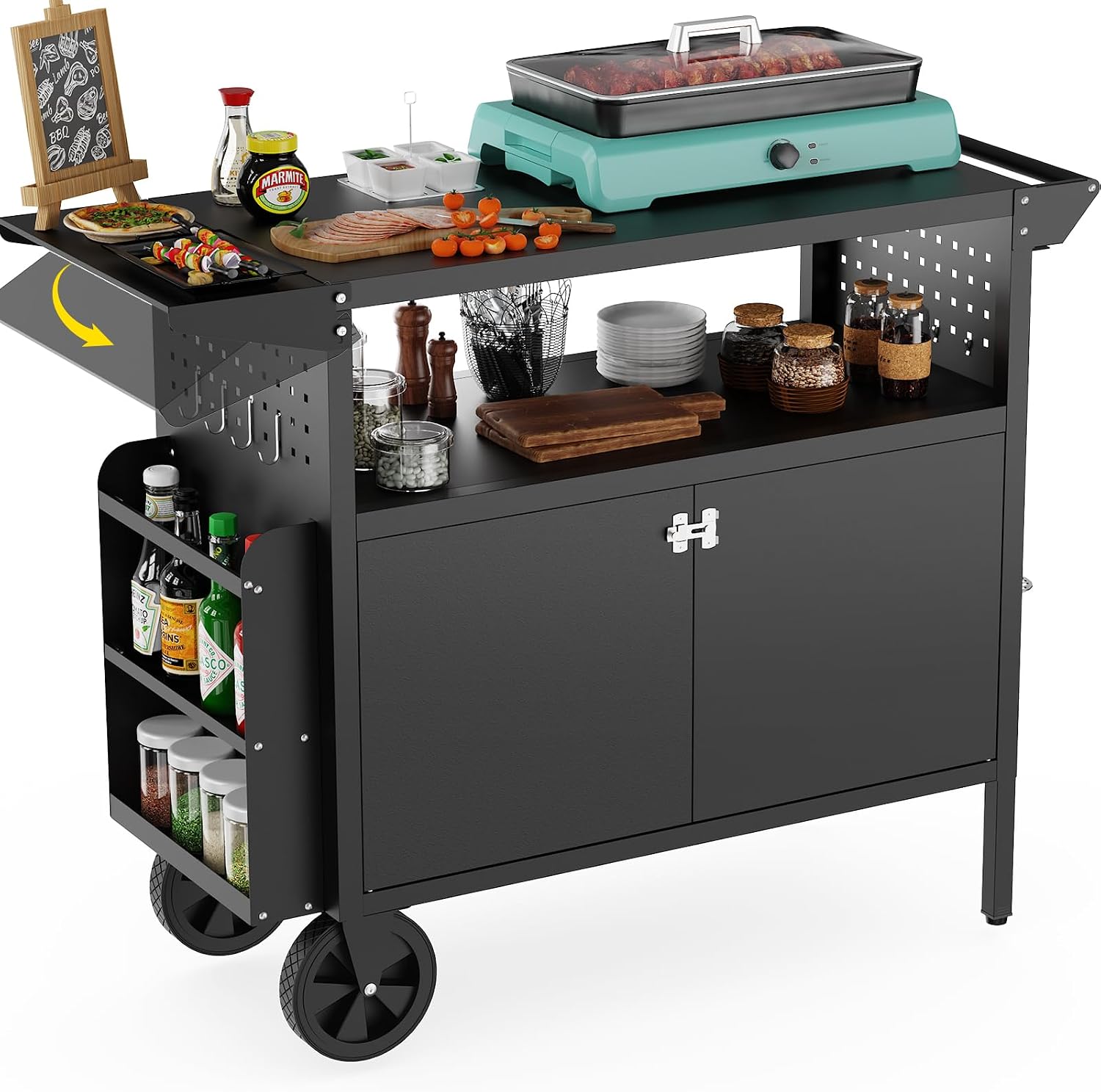 Camping Cooking Area - Outdoor-Grillwagen mit Stauraum, Kücheninsel mit Rädern,