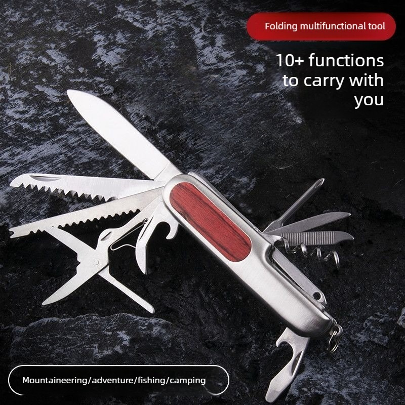 Camping Cooking Knife - 10-in-1 Multifunktionales Schweizer Klappmesser aus Edelstahl,