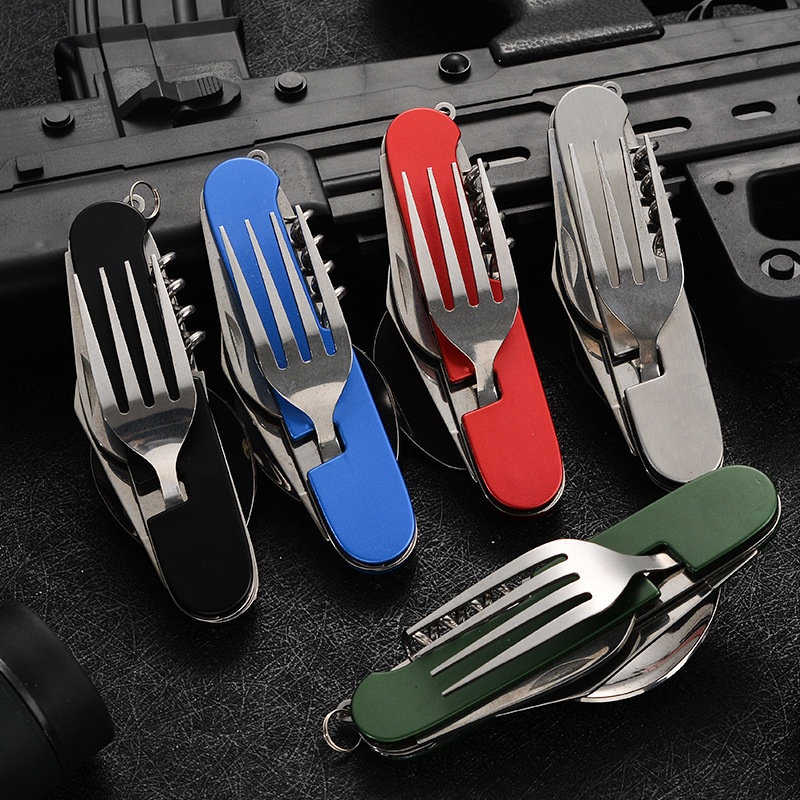 Camping Cooking Knife - 4-in-1 klappbares Geschirr, abnehmbare Campingutensilien, Edelstahl,