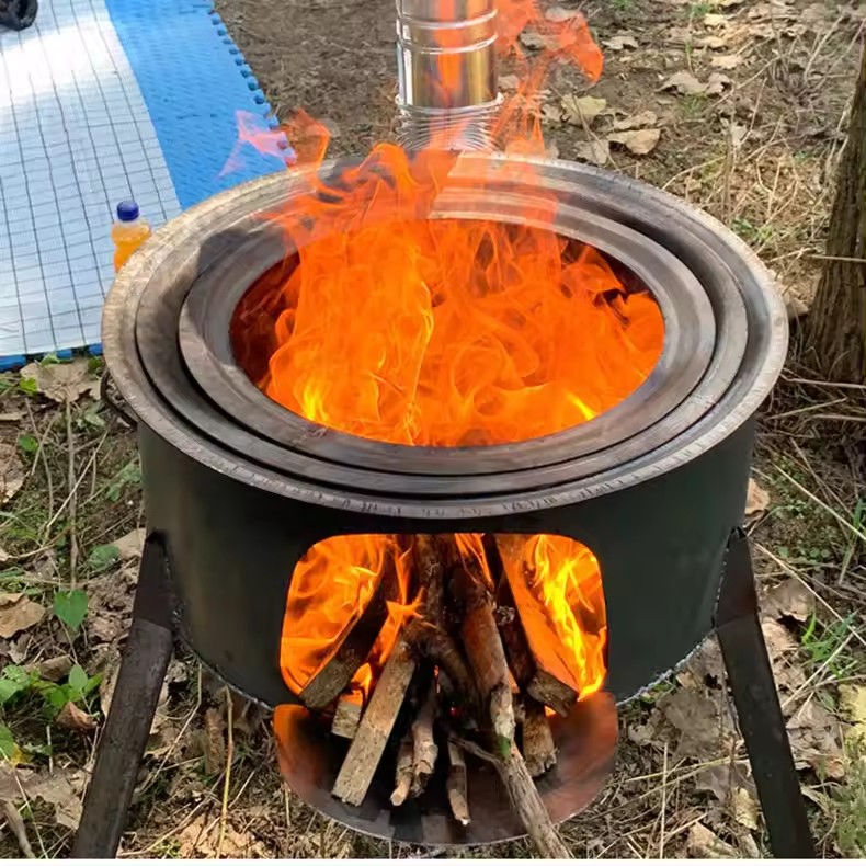 Camping Cooking Hot Plate - 63cm Tragbarer Abnehmbarer Outdoor-Kochherd Beweglicher Camping-Holzofen