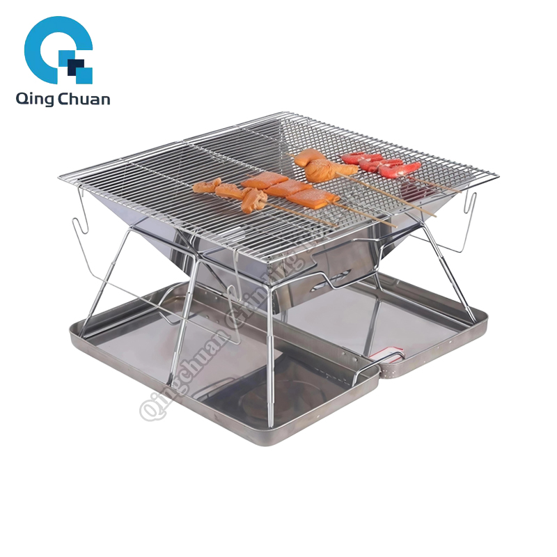 Camping Cooking Area - Camping-Grill Holzkohleofen Faltbarer Edelstahl-Feuerkorb-Grill für Outdoor-Kochen