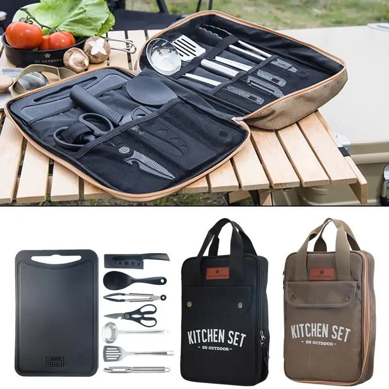 Camping Cooking Recipes - 8-teiliges Camping-Küchen-Kochgeschirr-Set Tragbares Outdoor-Reise-Utensilien-Set Edelstahl Koch-