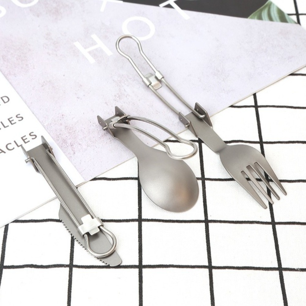 Camp Spork Set - Halbpoliertes Titan-Klapp-Göffel, leichtes, faltbares Outdoor-Geschirr-Set, Reiseset,