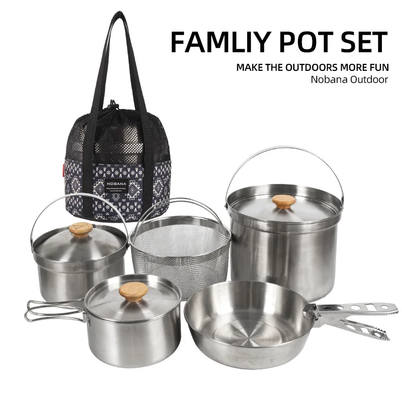 Camping Cooking Set With Bag - 2026 Neues Outdoor-Edelstahl-Topfset für Camping und