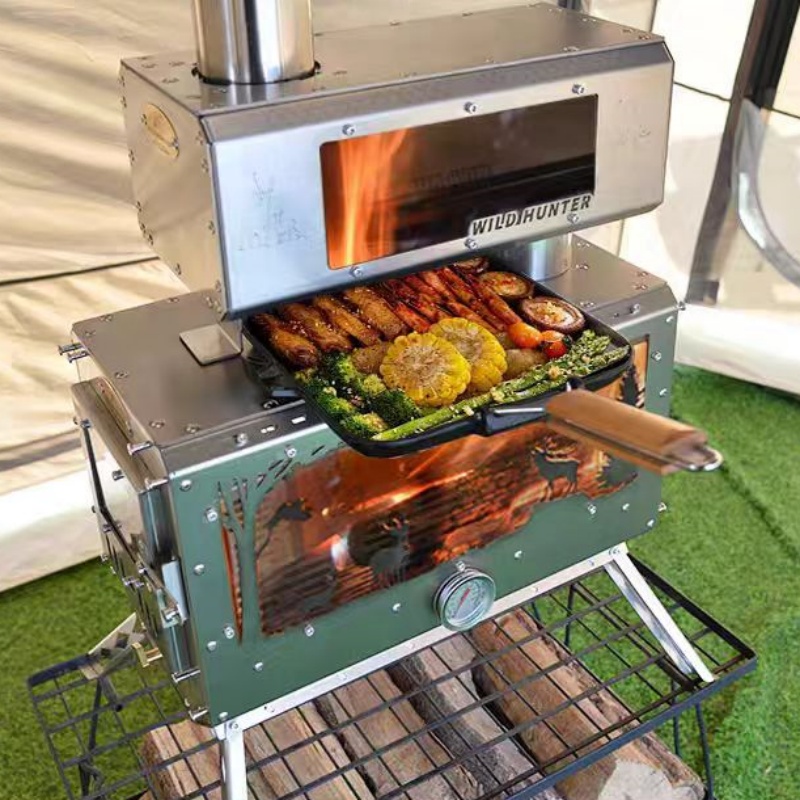 Camping Cooking Area - Camping-Holzofen mit 2-Seiten-Feuerbeobachtung Heizofen mit Schornstein