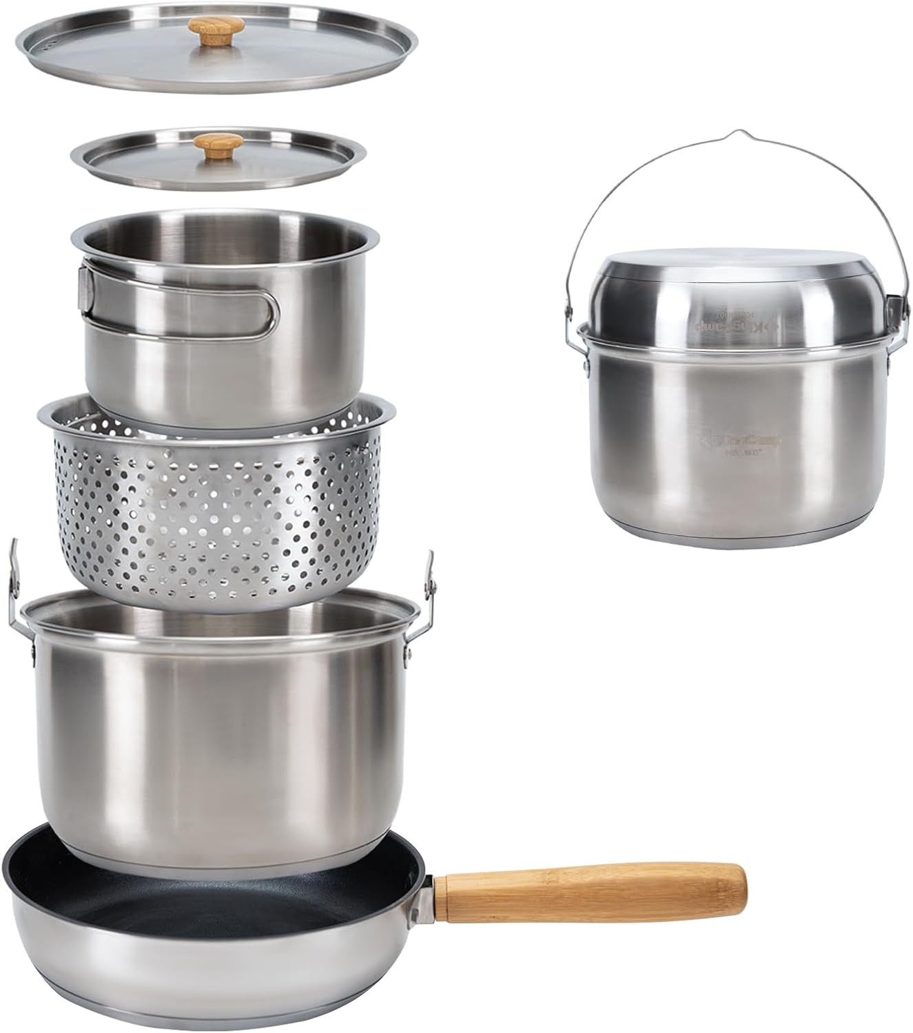 Camping Cooking Set With Bag - 304 Edelstahl Camping-Kochgeschirr-Set - Töpfe, Pfanne