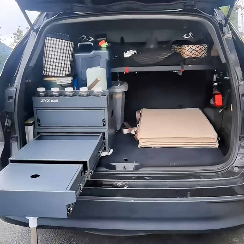 Camping Cooking Rack - Camping-Küchen-Aufbewahrungsbox Ausziehbare Overland-Küchenbox Kofferraum-Teleskop-Edelstahl-Küchenbox SUV-Kofferraum-Organizer