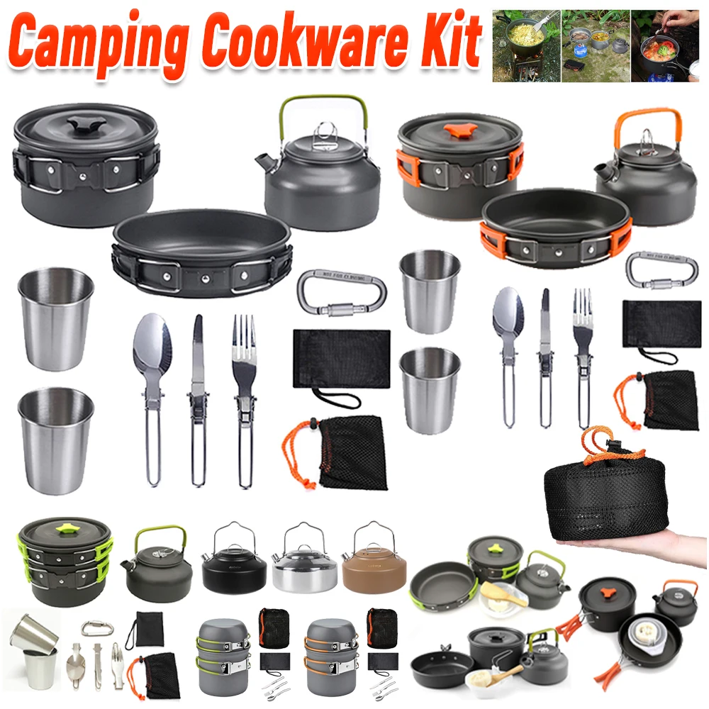 Camping Cooking Set Lightweight - Camping-Kochgeschirr-Set, Wasserkocher, Topf, Pfanne, Kochset, tragbar,