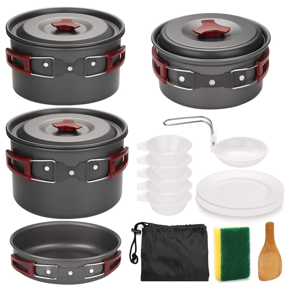 Camping Cooking Recipes - Outdoor-Camping-Kochgeschirr-Set, antihaftbeschichtet, Camping-Pfannen, leichtes Kochset, Pfannen