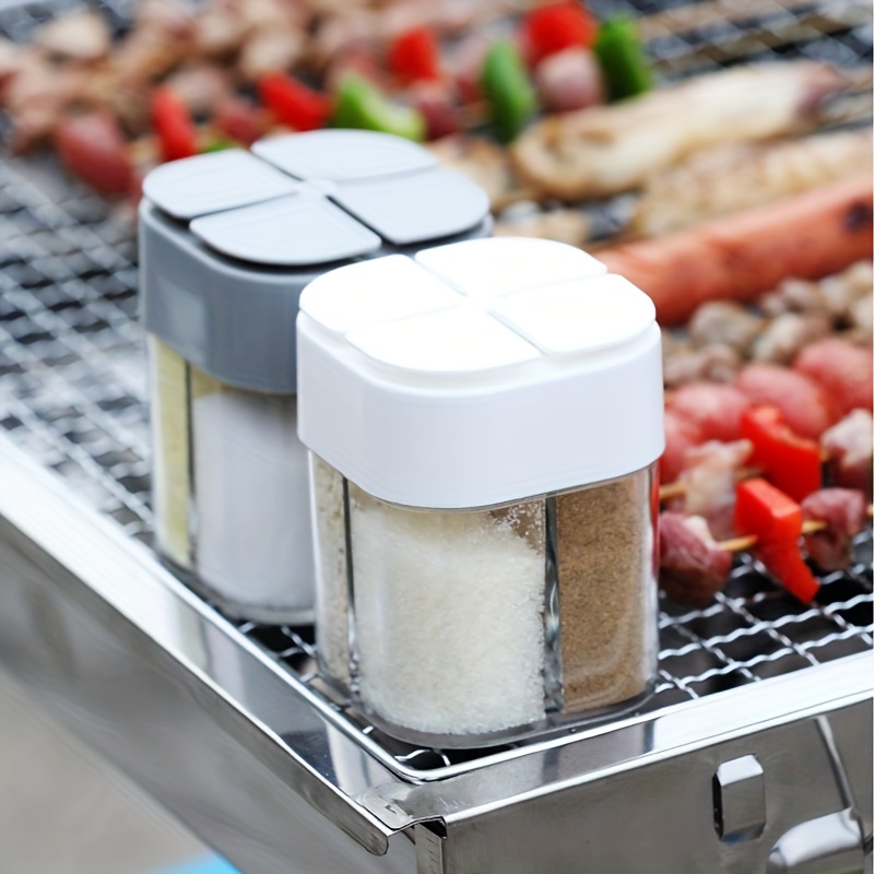 Camping Cooking Rack - 4-in-1-Camping-Gewürzstreuer, Mehrzweck-Gewürzglas mit Deckel, 4 Fächer,