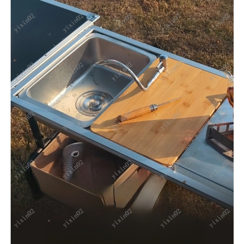 Camping Cooking Vegetables - Tragbares Camping-Küchenmodul mit Kombinationsarmatur, IGT-Tisch, Gemüsebecken