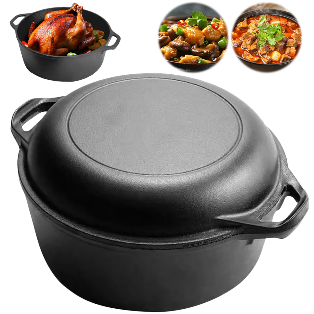 Camp Dutch Oven Cast - 2-in-1-Dutch-Ofen aus Gusseisen mit Pfanne-Deckel, Pfanne,