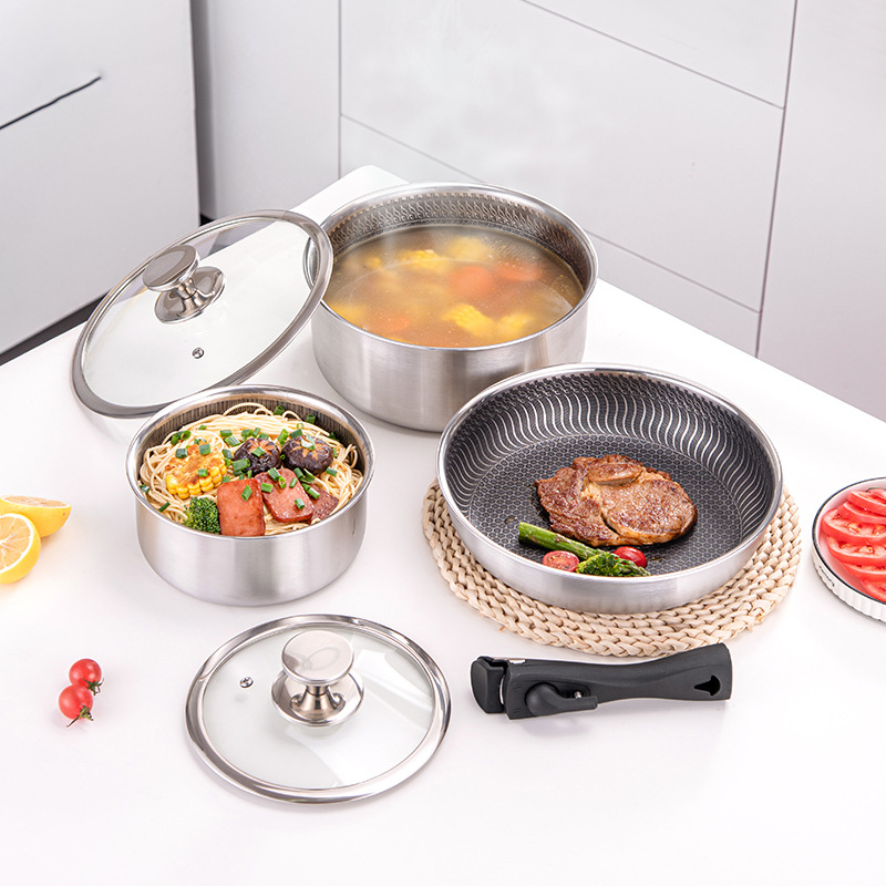 6-teiliges 3-lagiges Edelstahl – Camping Cooking Set Detachable Handle Bewertung und Preis