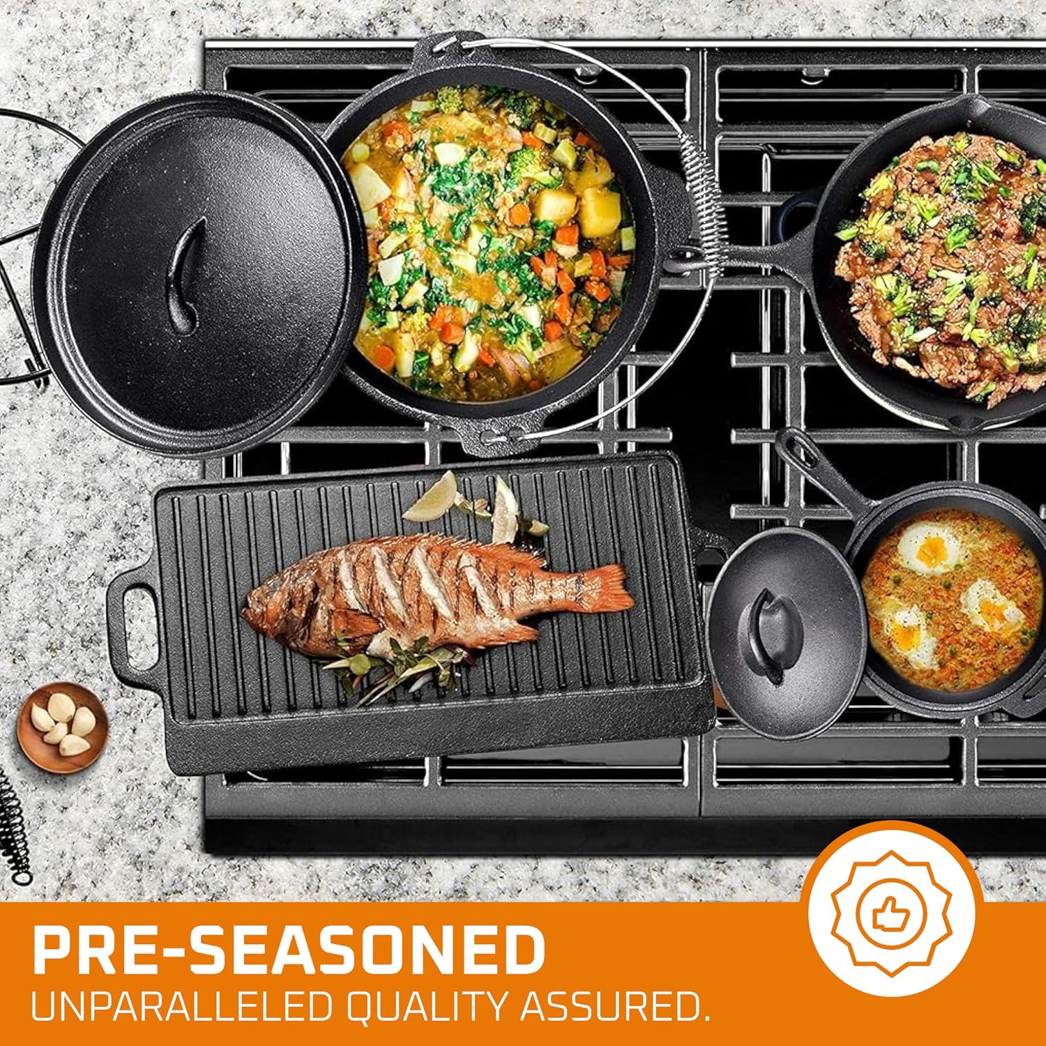 Camping-Kochset mit 7 Teilen.  – Camp Dutch Oven Cast Bewertung und Preis